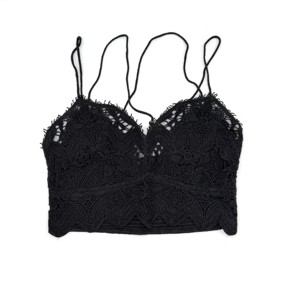 Free People FP One Ilektra Lace Bralette Set of 2 Black White Small Smocked Boho - Picture 2 of 16